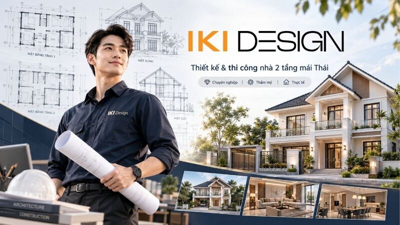 Thiết kế và thi công nhà 2 tầng mái Thái trọn gói tại IKI Design Thiết kế và thi công nhà 2 tầng mái Thái trọn gói tại IKI Design
