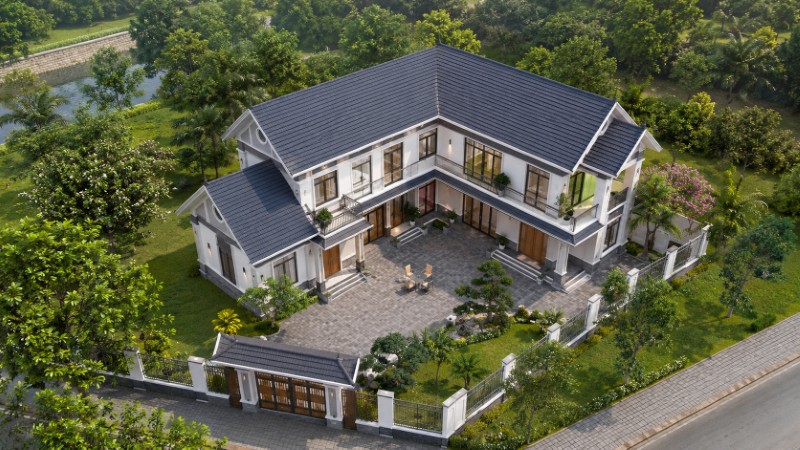 Mẫu nhà 2 tầng mái Thái chữ L tiện nghi Mẫu nhà 2 tầng mái Thái chữ L tiện nghi