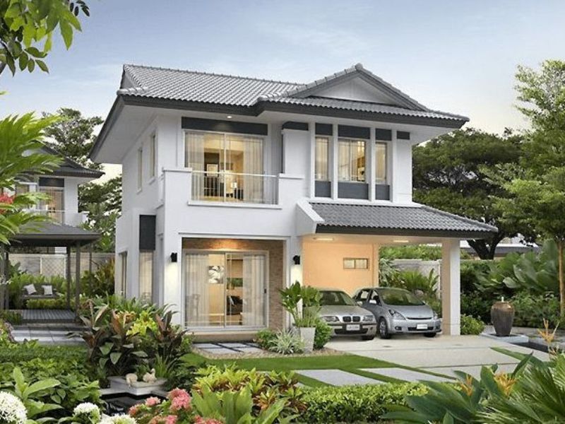 Mẫu nhà 2 tầng mái Thái có sân vườn Mẫu nhà 2 tầng mái Thái có sân vườn