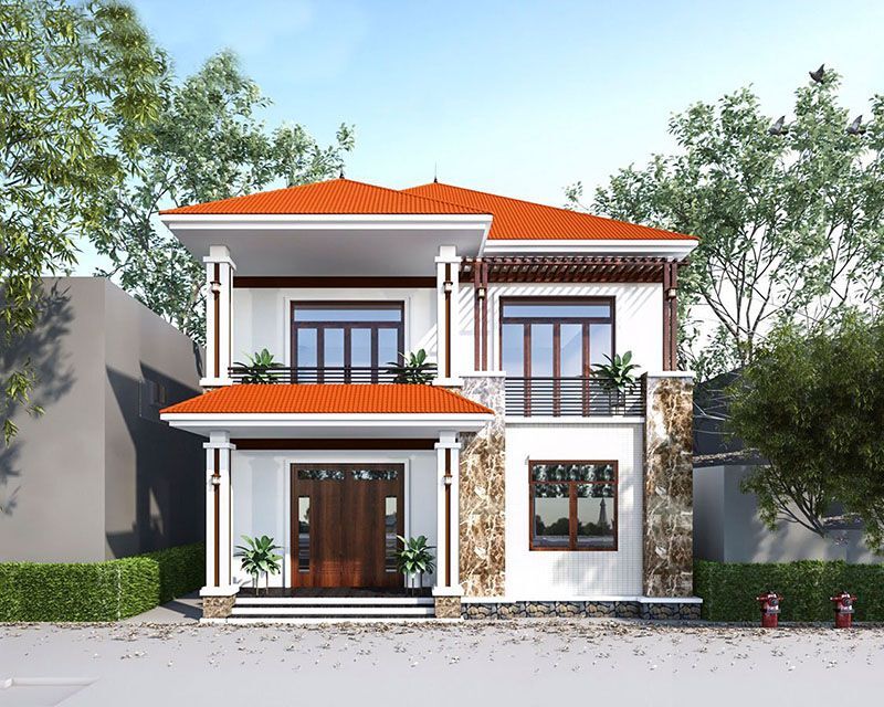 Mẫu nhà vuông 2 tầng mái Thái Mẫu nhà vuông 2 tầng mái Thái