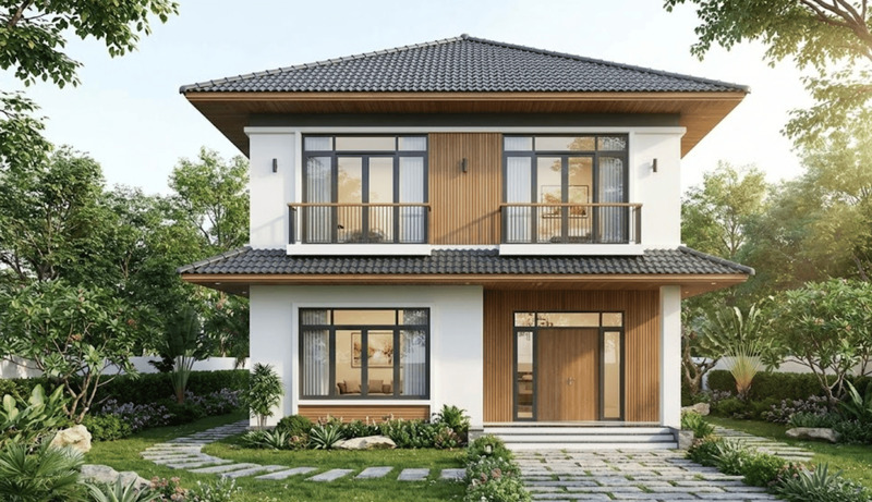 Mẫu nhà vuông 2 tầng đẹp tối ưu chi phí