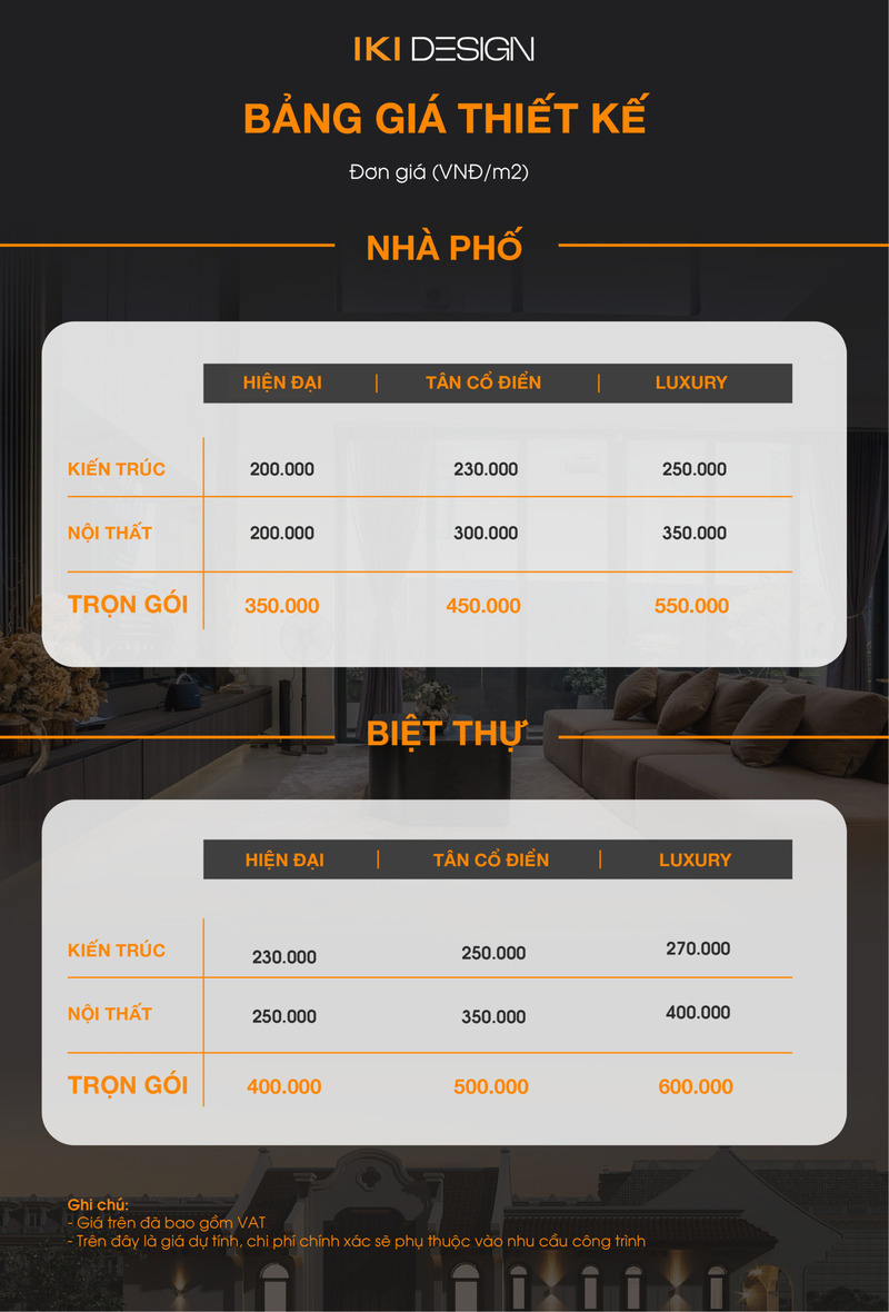 Bảng giá thiết kế thi công tại IKI Design