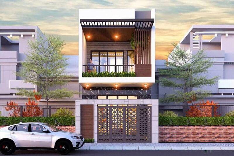 Mẫu nhà vuông 2 tầng phong cách hiện đại