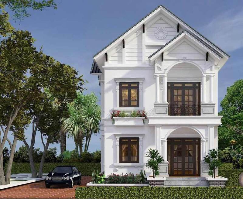 Mẫu nhà vuông 2 tầng mái Thái