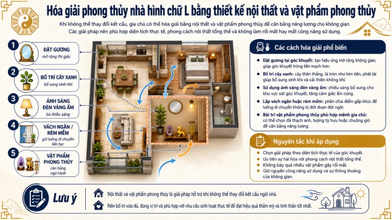 Hóa giải phong thủy nhà hình chữ L bằng thiết kế nội thất và vật phẩm phong thủy Hóa giải phong thủy nhà hình chữ L bằng thiết kế nội thất và vật phẩm phong thủy