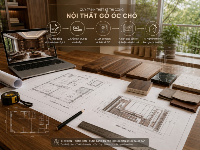 Quy trình 5 bước thi công gỗ óc chó tại IKI Design Quy trình 5 bước thi công gỗ óc chó tại IKI Design