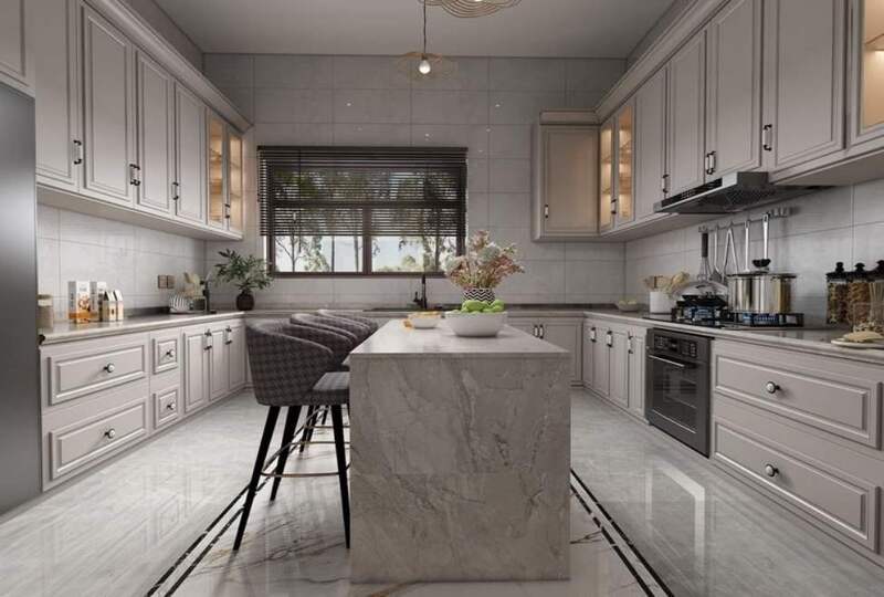 Đảo bếp tân cổ điển mặt đá marble vân mây Đảo bếp tân cổ điển mặt đá marble vân mây