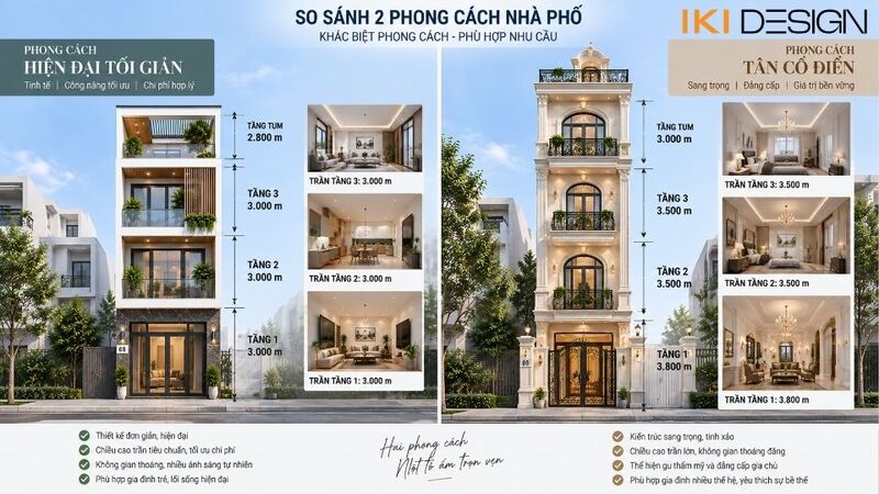 Chiều cao tầng nhà phố theo phong cách kiến trúc hiện đại và tân cổ điển Chiều cao tầng nhà phố theo phong cách kiến trúc hiện đại và tân cổ điển