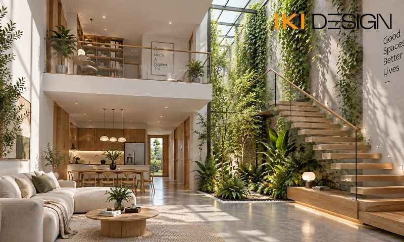 Mảng xanh dọc giếng trời nhà phố Mảng xanh dọc giếng trời nhà phố – thiết kế nhà phố có tầng lửng