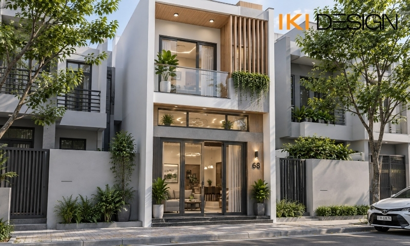 Mặt tiền nhà ống 2 tầng có gác lửng, phong cách hiện đại tối giản Mặt tiền nhà ống 2 tầng có gác lửng, phong cách hiện đại tối giản – thiết kế nhà phố có tầng lửng