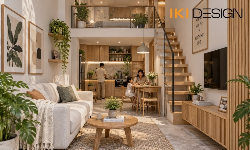 Khu sinh hoạt chung nhà phố tầng lửng nhỏ Khu sinh hoạt chung nhà phố tầng lửng nhỏ – thiết kế nhà phố có tầng lửng