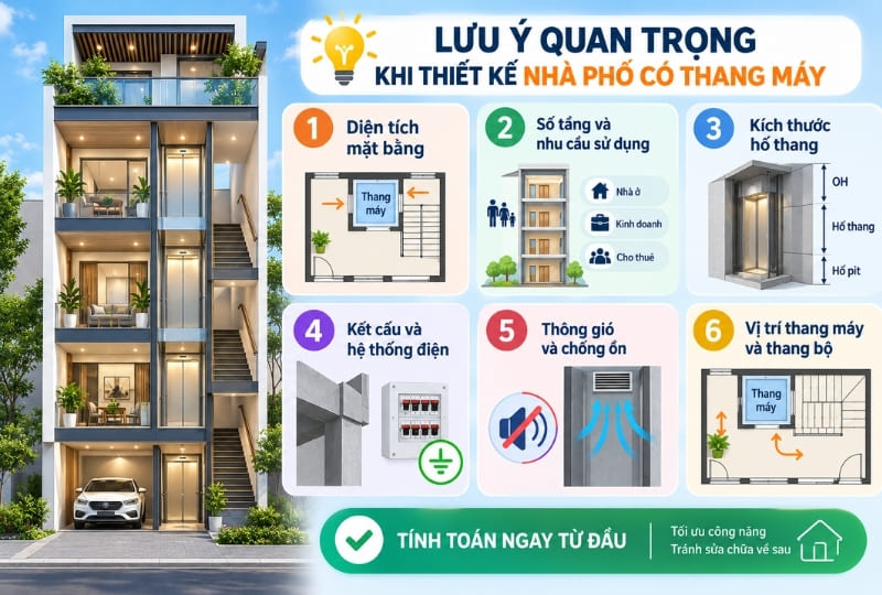 Lưu ý quan trọng khi thiết kế nhà phố có thang máy Lưu ý quan trọng khi thiết kế nhà phố có thang máy