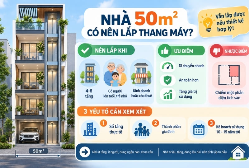Nhà diện tích nhỏ 50m2 có nên lắp thang máy không? Nhà diện tích nhỏ 50m2 có nên lắp thang máy không?
