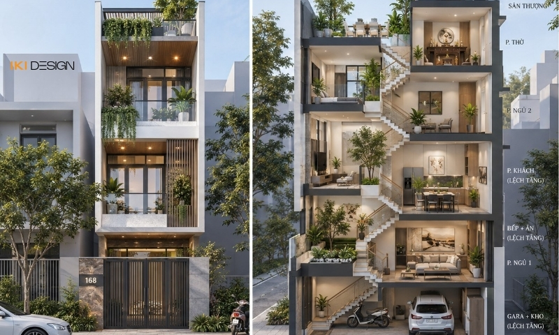 Mẫu nhà phố lệch tầng 5x20m thiết kế nhiều ánh sáng Mẫu nhà phố lệch tầng 5x20m thiết kế nhiều ánh sáng