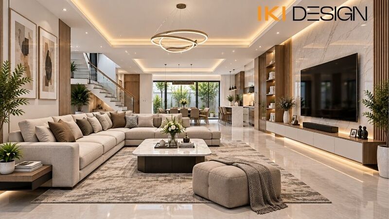 Phòng khách nhà phố diện tích lớn 20m² đến 30m² Phòng khách nhà phố diện tích lớn 20m² đến 30m²