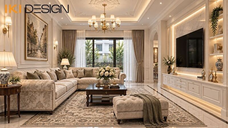 Phòng khách nhà phố phong cách tân cổ điển Phòng khách nhà phố phong cách tân cổ điển