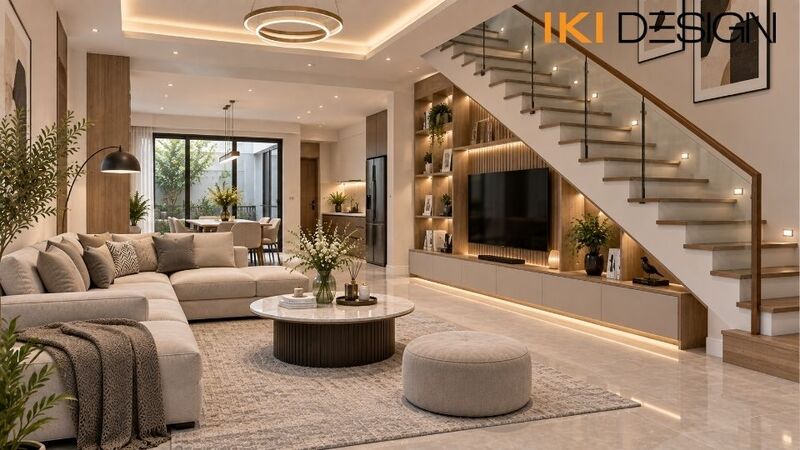Bố trí phòng khách nhà phố có cầu thang Bố trí phòng khách nhà phố có cầu thang