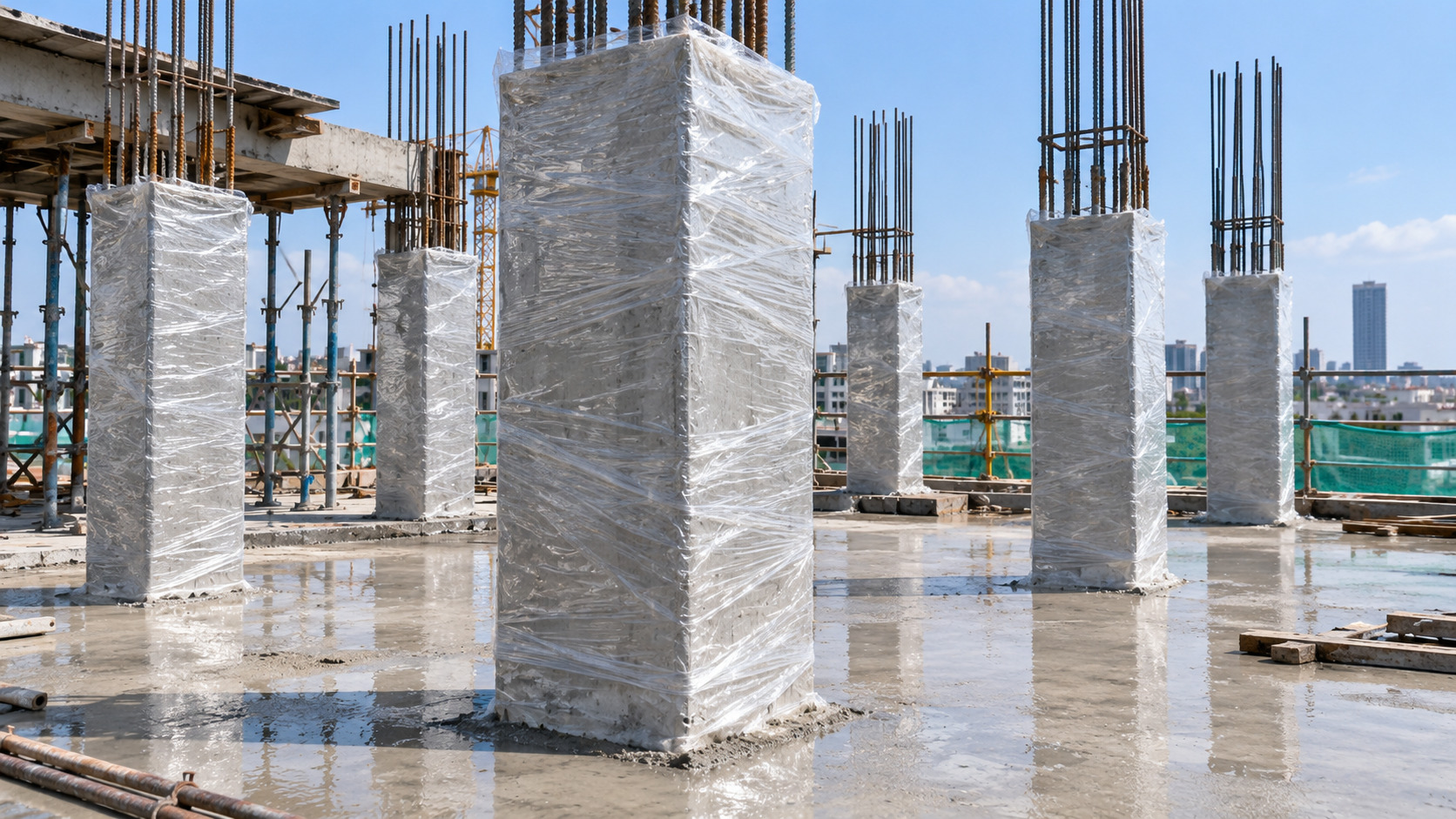 Phủ màng nilon giữ ẩm cho bê tông